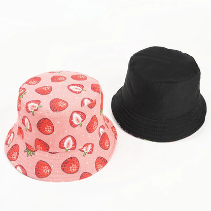 Cotton Strawberry Print Bucket Hat