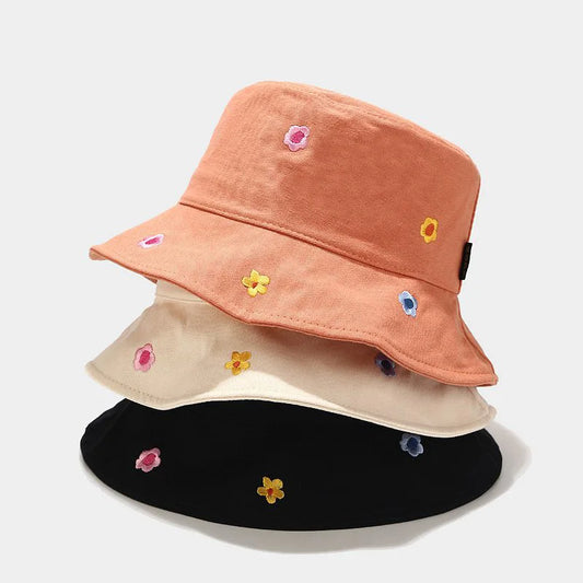 Four Seasons Cotton Flower Embroidery Bucket Hat For Men Women
