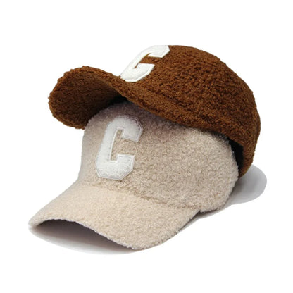 Autumn Winter New Keep Warm Lambswool Basebll Caps Letter C Embroidery