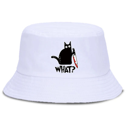 Little Black Cat And Knife Funny Letter Men Panama Hat Unisex Fashion Bucket Hats For Man Women