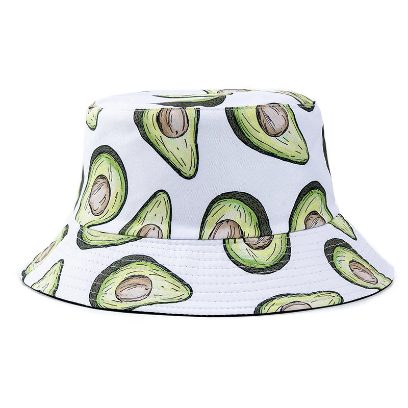 Unisex Bucket Hats Summer Double-Sided Wear Fruit Printing Men Women