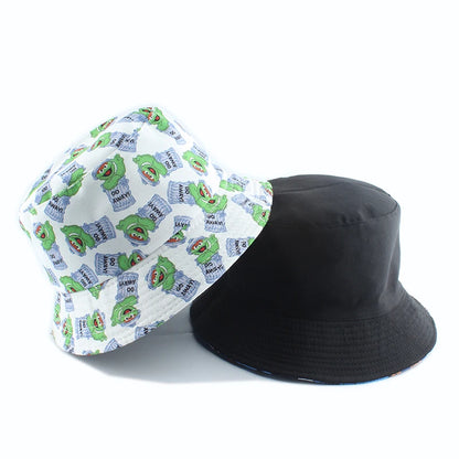 Vintage Printed Fishing Hat Summer Reversible Cartoon Bucket Hats For Women Men