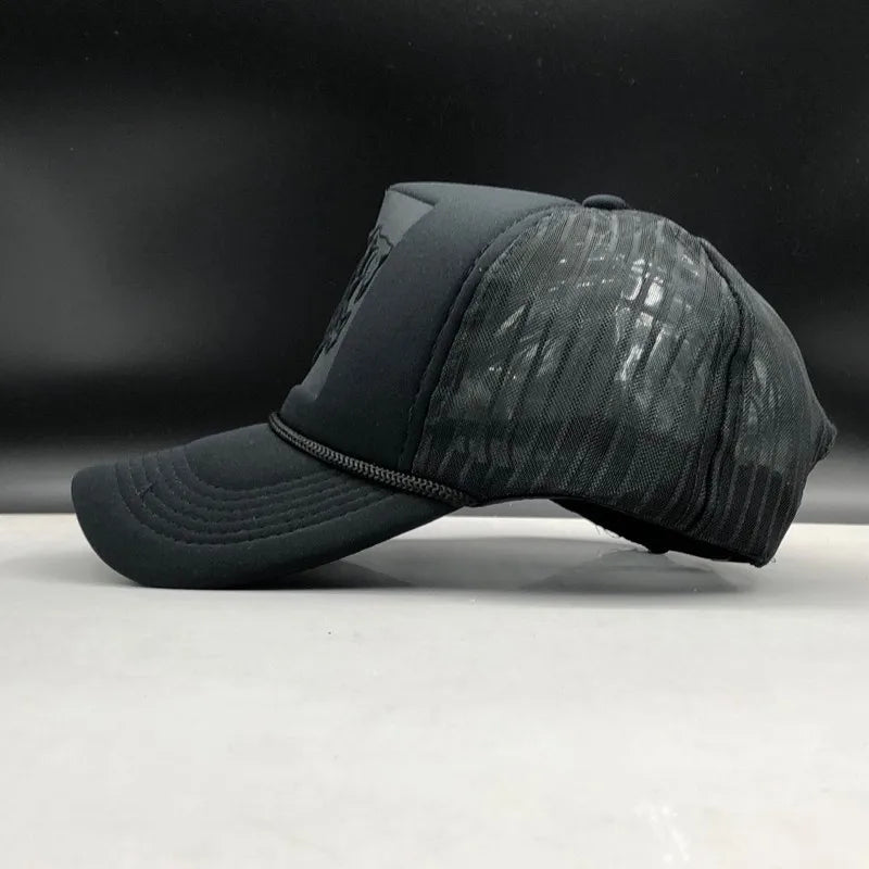 Summer Mesh Black Leopard Print Curved Baseball Caps