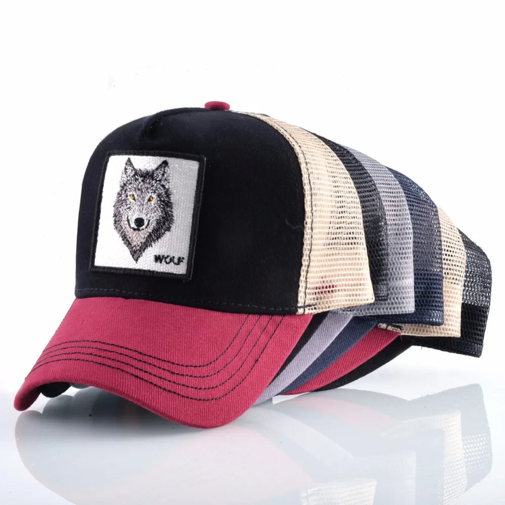 K Snapback Trucker Cap Men's Breathable Mesh Baseball Caps For Women With Wolf
