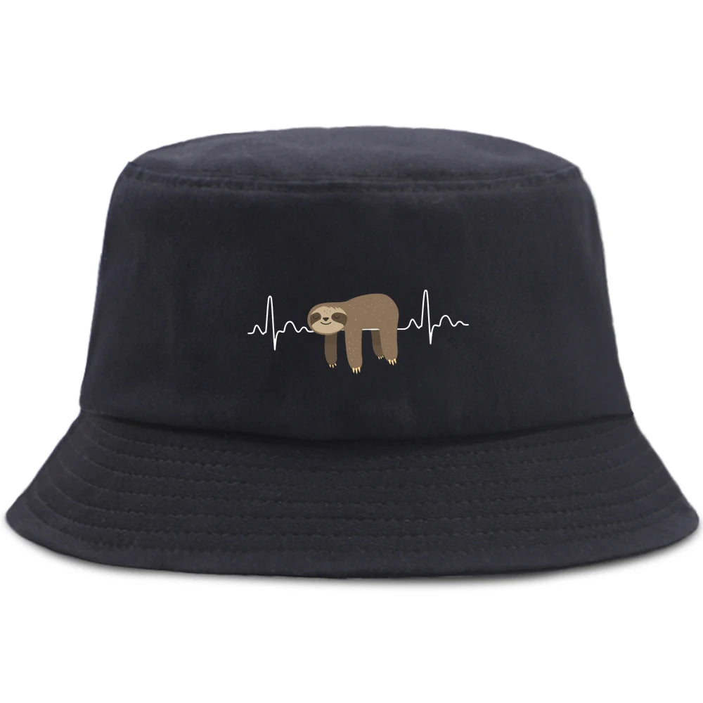 Lazy Panda And Sloth Cartoon Print Men Bucket Hats Fashion Cotton Women Panama Hat
