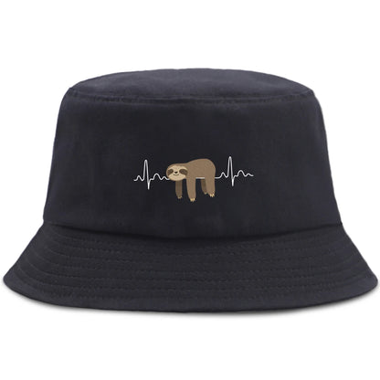 Lazy Panda And Sloth Cartoon Print Men Bucket Hats Fashion Cotton Women Panama Hat