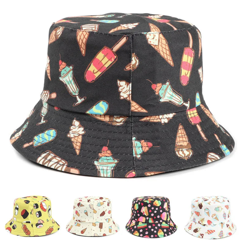 LDSLYJR Cotton Ice Cream Cake Print Bucket Hat Fisherman