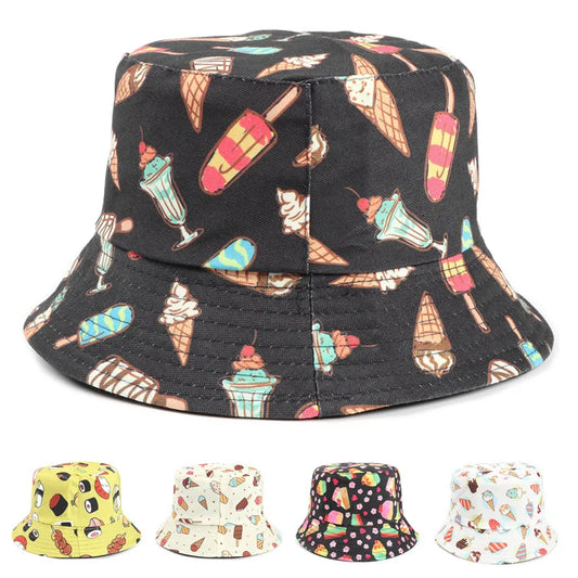LDSLYJR Cotton Ice Cream Cake Print Bucket Hat Fisherman