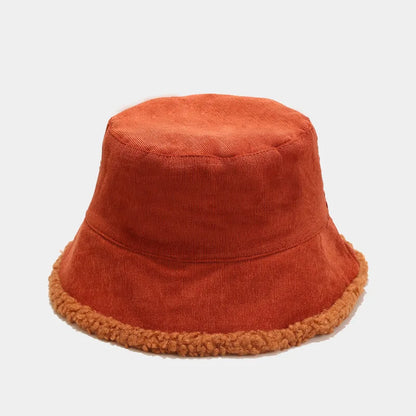 Reversible Faux Fur Bucket Hat Women Winter Lamb Wool Fleece Cap Corduroy Fisherman Hats
