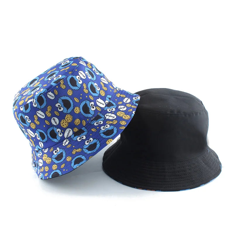 Vintage Printed Fishing Hat Summer Reversible Cartoon Bucket Hats For Women Men