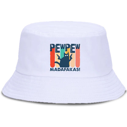Pew Pew MADAFAKAS Black Cat Bucket Caps Women Street Beach Sun Hat Hip Hop Casual Fisherman Hats Men
