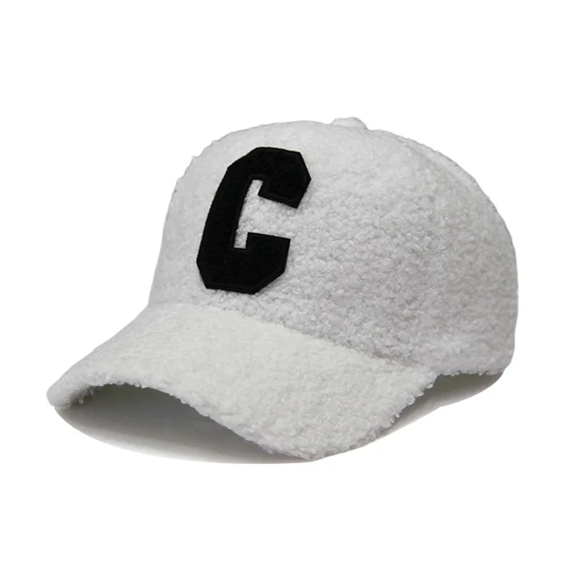 Autumn Winter New Keep Warm Lambswool Basebll Caps Letter C Embroidery