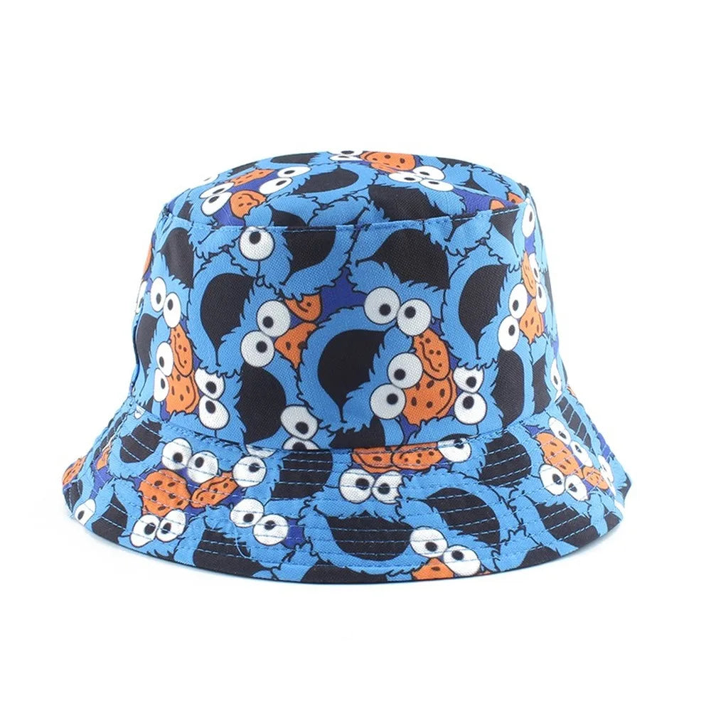 Vintage Printed Fishing Hat Summer Reversible Cartoon Bucket Hats For Women Men