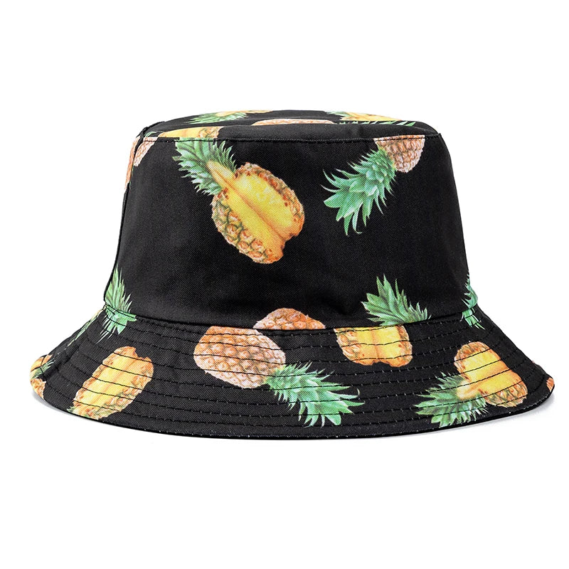 Unisex Bucket Hats Summer Double-Sided Wear Fruit Printing Men Women
