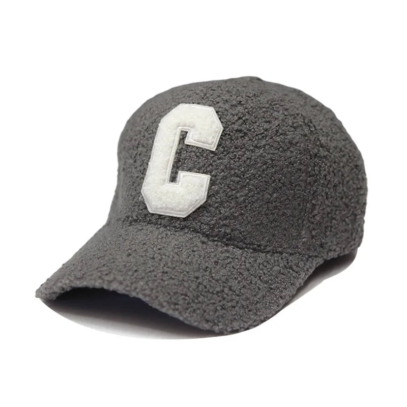 Autumn Winter New Keep Warm Lambswool Basebll Caps Letter C Embroidery
