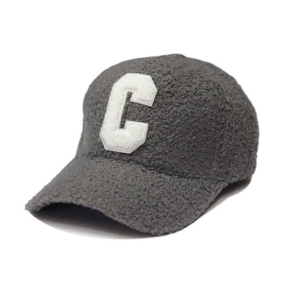 Autumn Winter New Keep Warm Lambswool Basebll Caps Letter C Embroidery