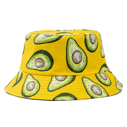 Unisex Bucket Hats Summer Double-Sided Wear Fruit Printing Men Women