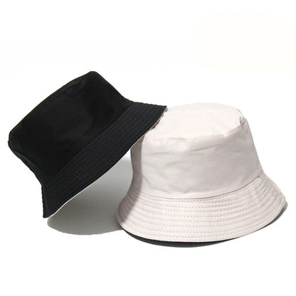 Black Solid Dots Bucket Hat Two Side Wear Unisex Simple Bob Caps Men Women