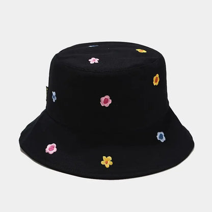 Four Seasons Cotton Flower Embroidery Bucket Hat For Men Women