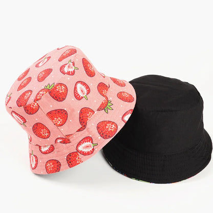 Cotton Strawberry Print Bucket Hat