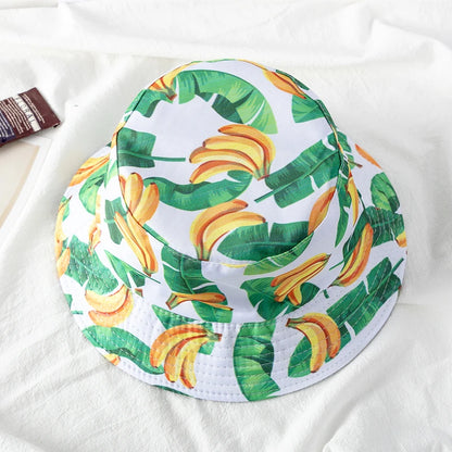 Unisex Bucket Hats Summer Double-Sided Wear Fruit Printing Men Women
