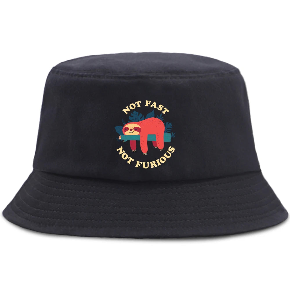 Lazy Panda And Sloth Cartoon Print Men Bucket Hats Fashion Cotton Women Panama Hat
