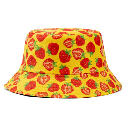 Unisex Bucket Hats Summer Double-Sided Wear Fruit Printing Men Women