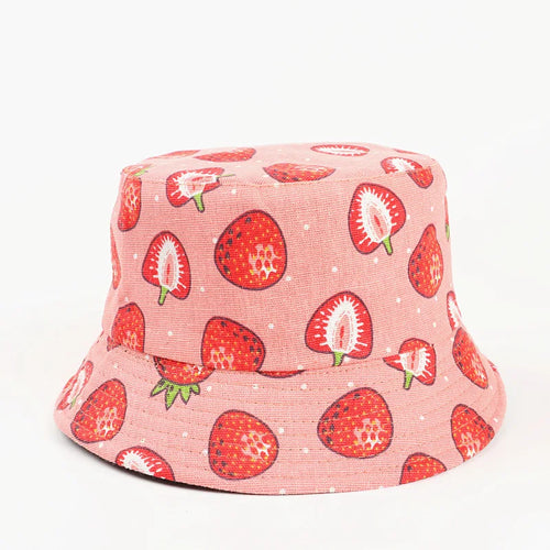 Cotton Strawberry Print Bucket Hat