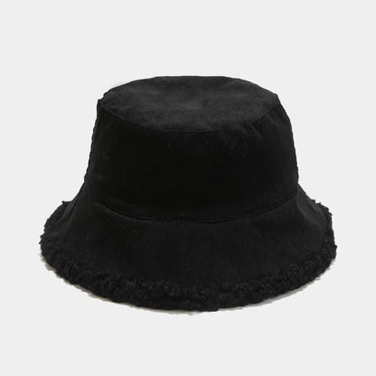 Reversible Faux Fur Bucket Hat Women Winter Lamb Wool Fleece Cap Corduroy Fisherman Hats
