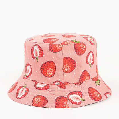 Cotton Strawberry Print Bucket Hat