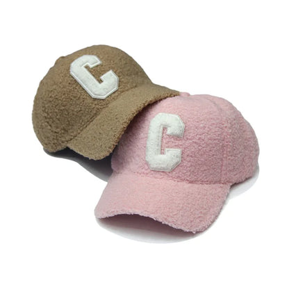 Autumn Winter New Keep Warm Lambswool Basebll Caps Letter C Embroidery