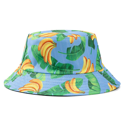 Unisex Bucket Hats Summer Double-Sided Wear Fruit Printing Men Women