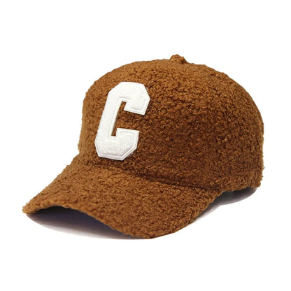 Autumn Winter New Keep Warm Lambswool Basebll Caps Letter C Embroidery