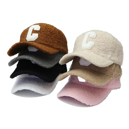 Autumn Winter New Keep Warm Lambswool Basebll Caps Letter C Embroidery
