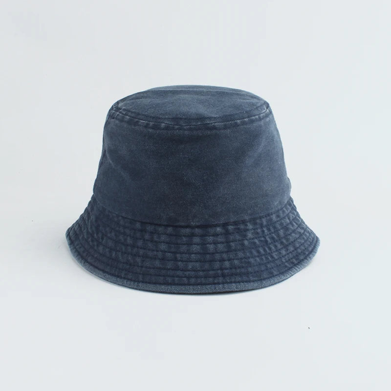 Washed Denim Bucket Hat Kids Wide Brim Cotton Fisherman Hat Girls Boys