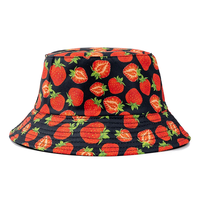 Unisex Bucket Hats Summer Double-Sided Wear Fruit Printing Men Women