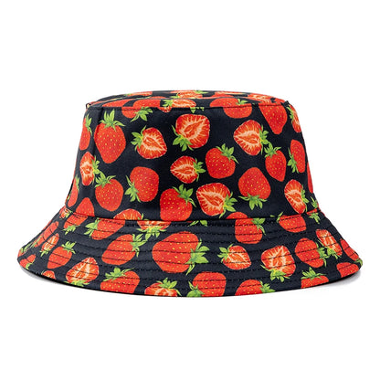 Unisex Bucket Hats Summer Double-Sided Wear Fruit Printing Men Women