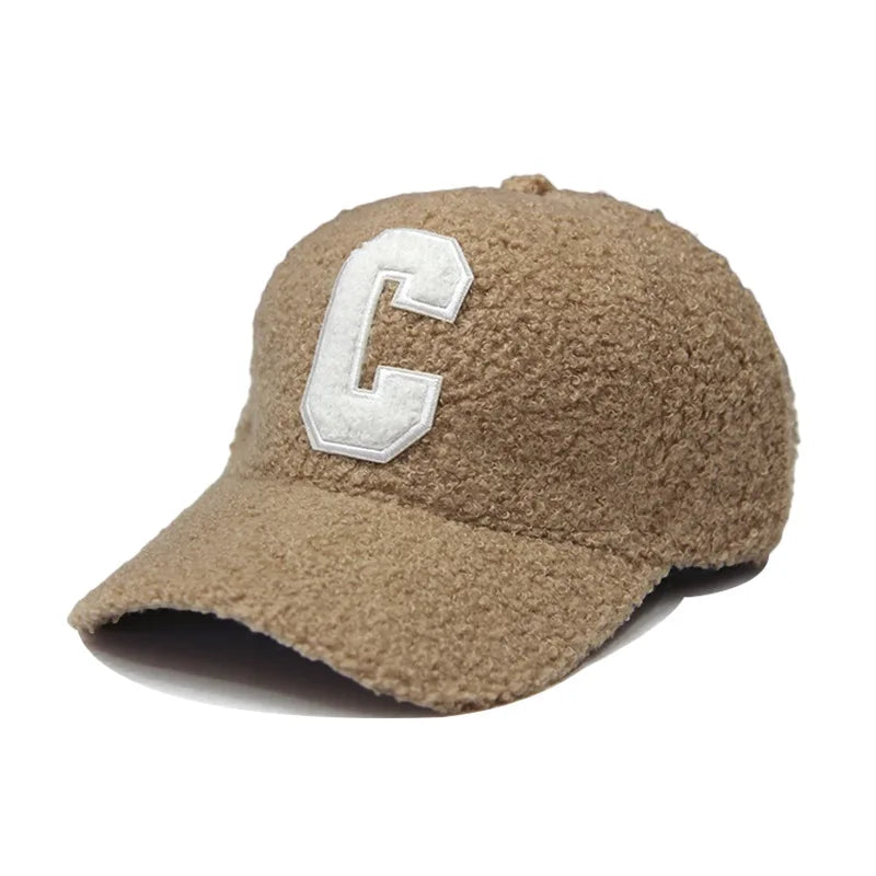 Autumn Winter New Keep Warm Lambswool Basebll Caps Letter C Embroidery