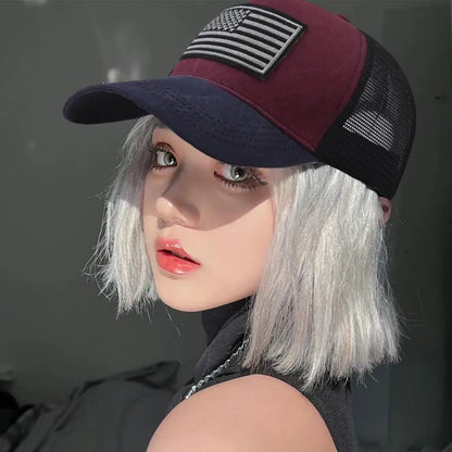 USA Flag Snapback Hat Adjustable Breathable Mesh Baseball Cap American Flag