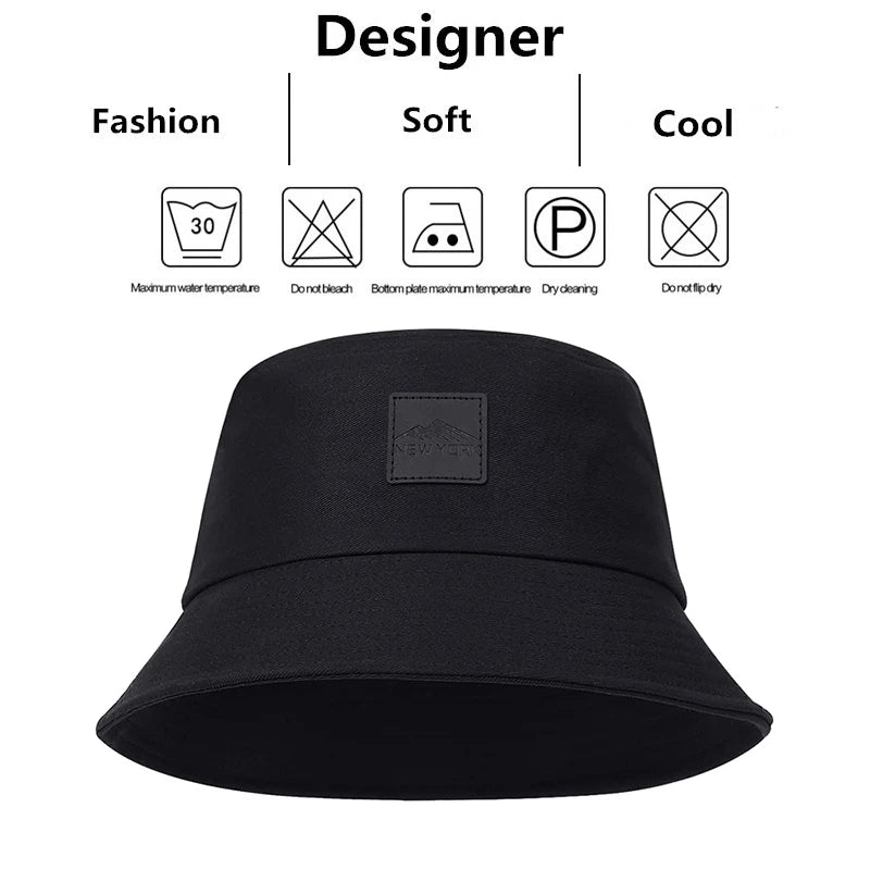 Unisex New York Leather Label Personality Bucket Hats Fishermen Caps