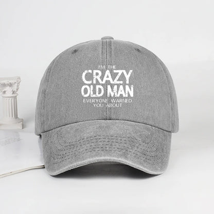 Funny "Crazy Old Man" Print Washed Baseball Cap