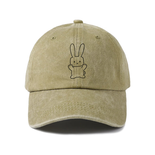 Rabbit Peace Sign Washed Baseball Cap