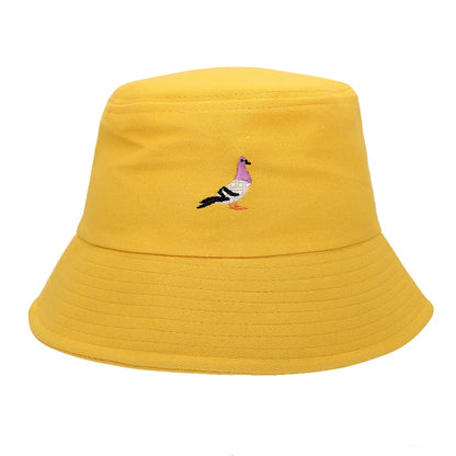 Embroidered Pigeon Cotton Bucket Hats Women Men