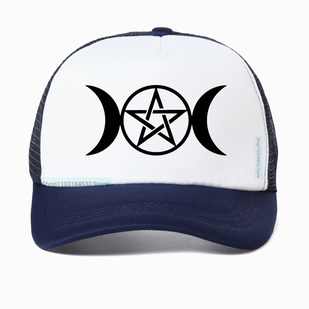Triple Moon Goddess Wicca Pentacle Cartoon Baseball Cap