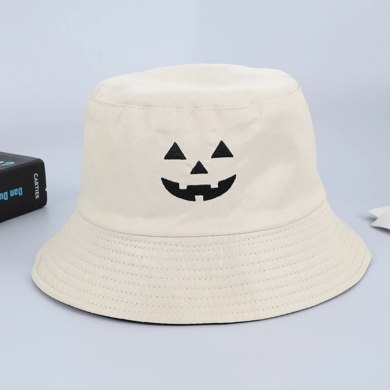 New Halloween-Themed Embroidered Pumpkin Smiling Bucket Hat