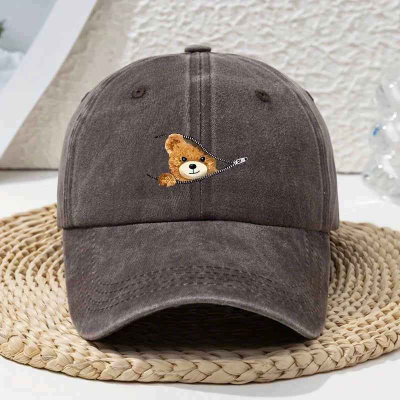 Cartoon Zipper Bear Print Baseball Cap