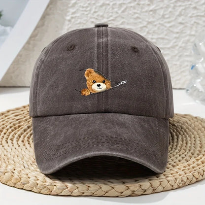 Cartoon Zipper Bear Print Baseball Cap