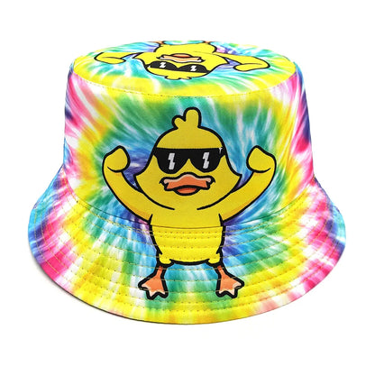 Double-sided Yellow Duck Print Pattern Panama Summer Sunscreen Fisherman Cap Bucket Hat