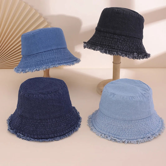 New Washed Denim Solid Color Fringed