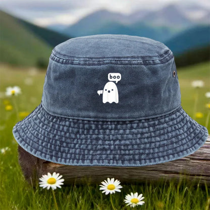 A Single Outdoor Sports Casual Bucket Hat Featuring a "Boo Ghost" Print